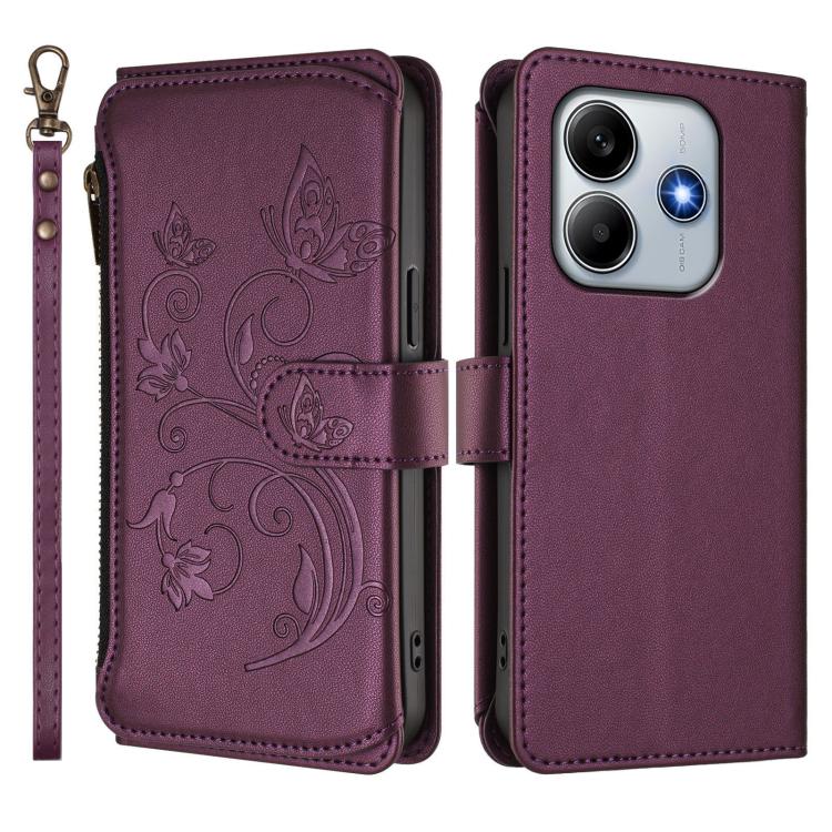 For Redmi Note 14 5G / Poco M7 Pro 5G Butterfly Love Flower Multi-card Zipper Wallet Leather Phone Case