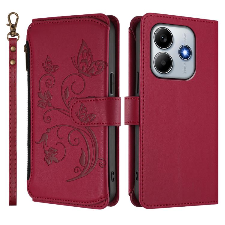 For Redmi Note 14 5G / Poco M7 Pro 5G Butterfly Love Flower Multi-card Zipper Wallet Leather Phone Case
