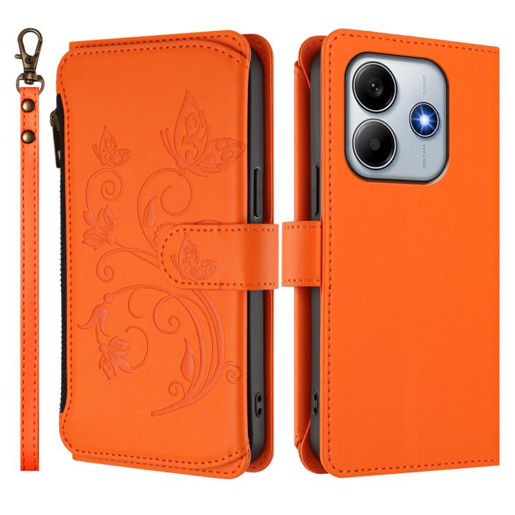 For Redmi Note 14 5G / Poco M7 Pro 5G Butterfly Love Flower Multi-card Zipper Wallet Leather Phone Case