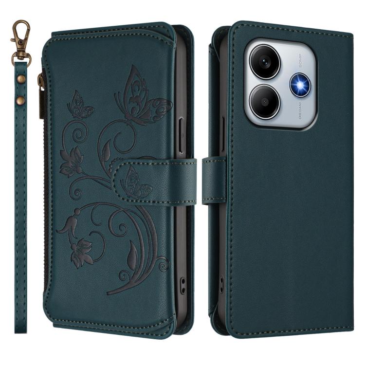 For Redmi Note 14 5G / Poco M7 Pro 5G Butterfly Love Flower Multi-card Zipper Wallet Leather Phone Case
