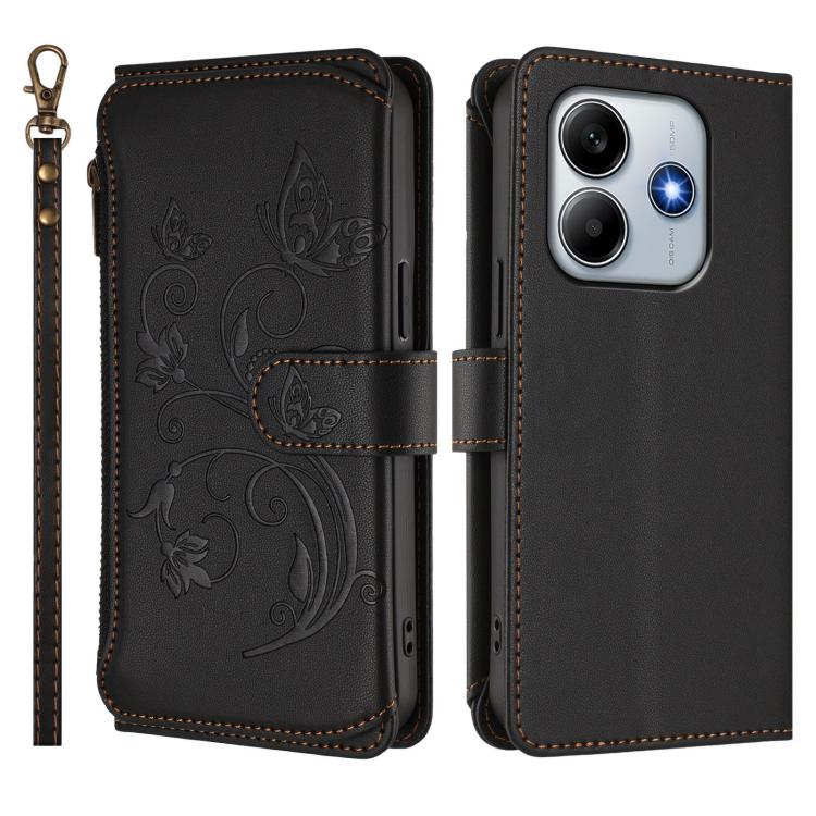 For Redmi Note 14 4G 164.84mm Butterfly Love Flower Multi-card Zipper Wallet Leather Phone Case