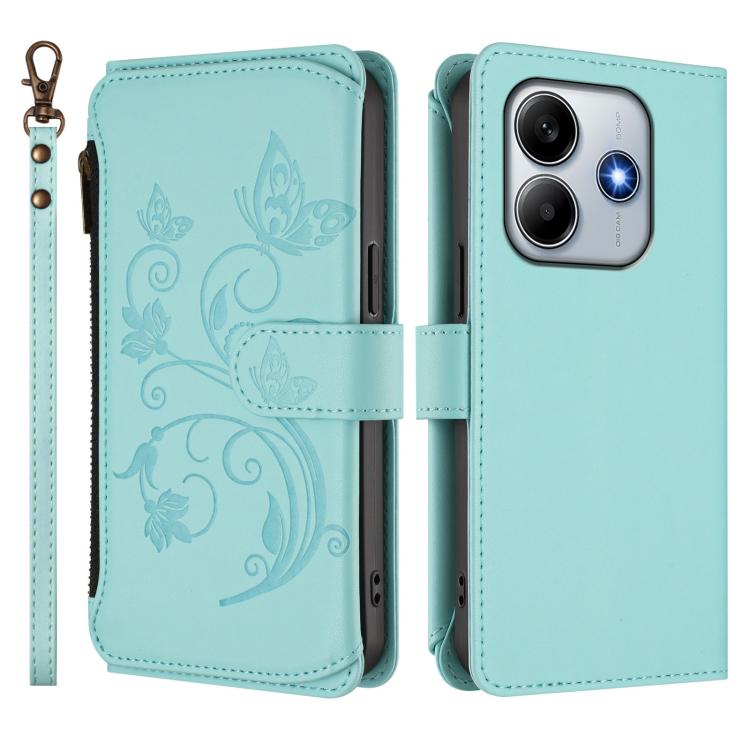 For Redmi Note 14 4G 164.84mm Butterfly Love Flower Multi-card Zipper Wallet Leather Phone Case