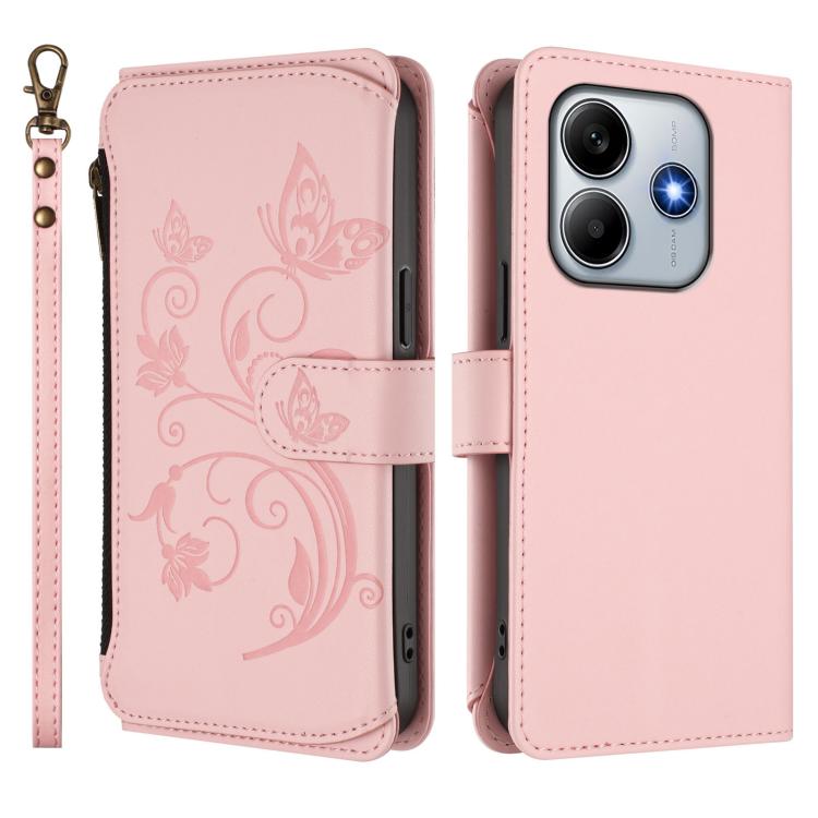 For Redmi Note 14 4G 164.84mm Butterfly Love Flower Multi-card Zipper Wallet Leather Phone Case