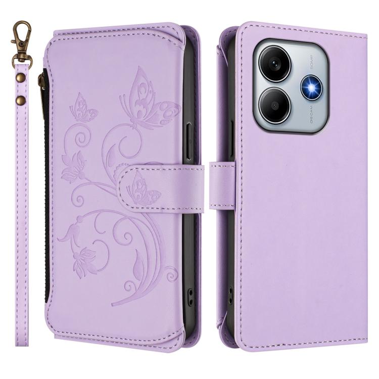 For Redmi Note 14 4G 163.25mm Butterfly Love Flower Multi-card Zipper Wallet Leather Phone Case