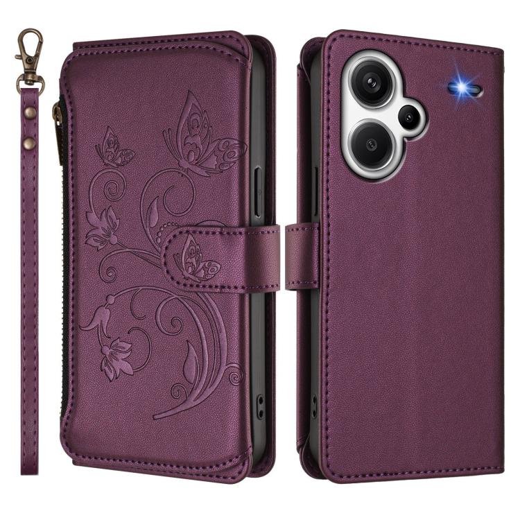 For Redmi Note 13 Pro+ Butterfly Love Flower Multi-card Zipper Wallet Leather Phone Case