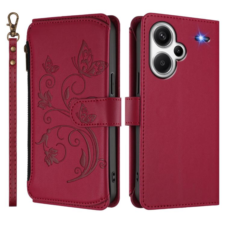 For Redmi Note 13 Pro+ Butterfly Love Flower Multi-card Zipper Wallet Leather Phone Case