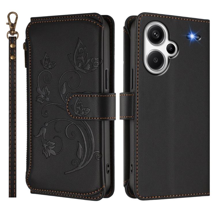 For Redmi Note 13 Pro+ Butterfly Love Flower Multi-card Zipper Wallet Leather Phone Case