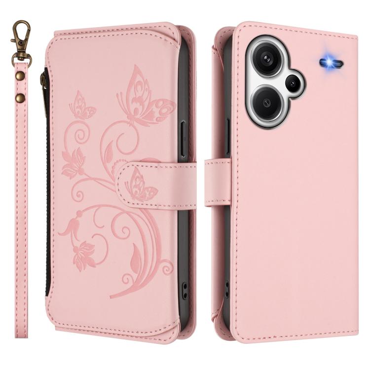 For Redmi Note 13 Pro+ Butterfly Love Flower Multi-card Zipper Wallet Leather Phone Case