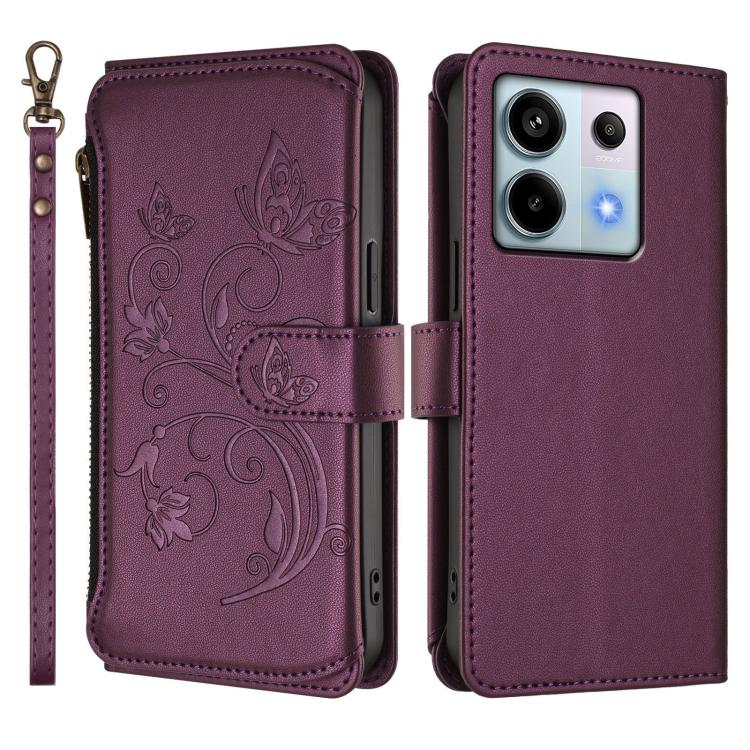 For Redmi Note 13 Pro 5G / Poco X6 Butterfly Love Flower Multi-card Zipper Wallet Leather Phone Case