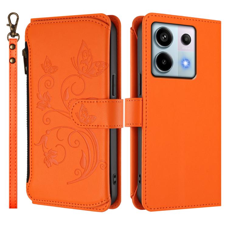 For Redmi Note 13 Pro 5G / Poco X6 Butterfly Love Flower Multi-card Zipper Wallet Leather Phone Case