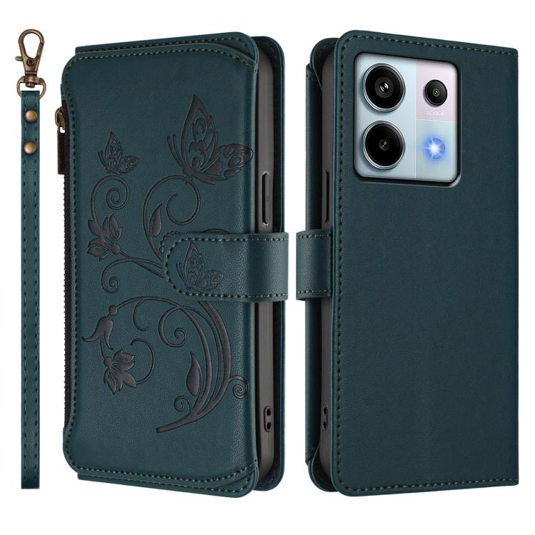 For Redmi Note 13 Pro 5G / Poco X6 Butterfly Love Flower Multi-card Zipper Wallet Leather Phone Case