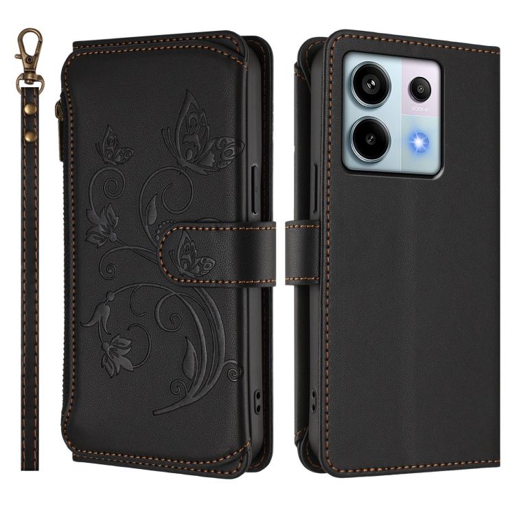 For Redmi Note 13 Pro 5G / Poco X6 Butterfly Love Flower Multi-card Zipper Wallet Leather Phone Case
