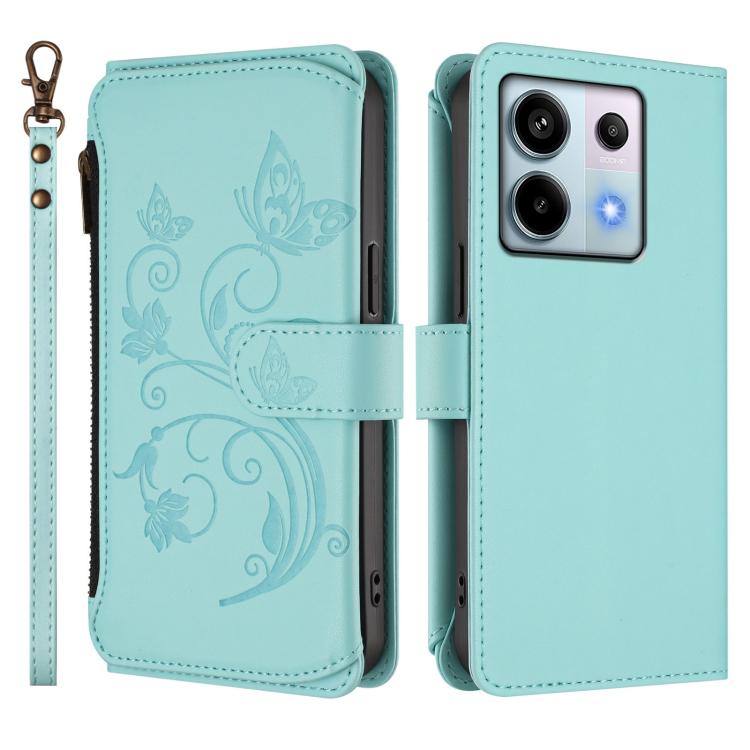 For Redmi Note 13 Pro 5G / Poco X6 Butterfly Love Flower Multi-card Zipper Wallet Leather Phone Case