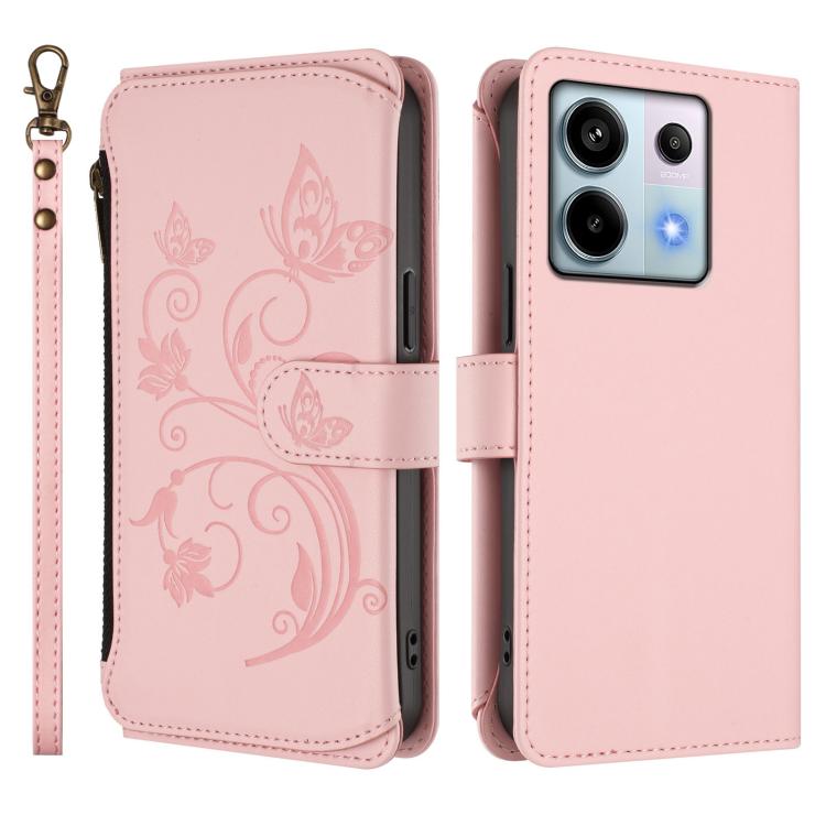 For Redmi Note 13 Pro 5G / Poco X6 Butterfly Love Flower Multi-card Zipper Wallet Leather Phone Case