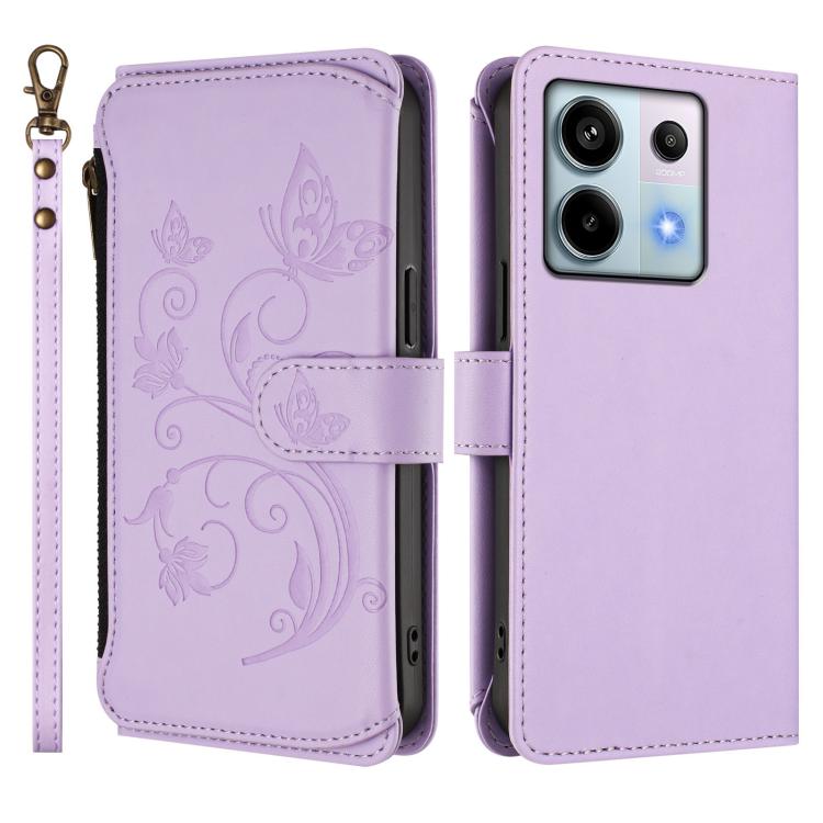 For Redmi Note 13 Pro 5G / Poco X6 Butterfly Love Flower Multi-card Zipper Wallet Leather Phone Case