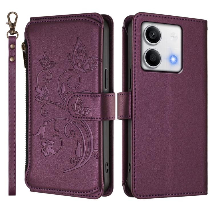 For Redmi Note 13 5G Butterfly Love Flower Multi-card Zipper Wallet Leather Phone Case