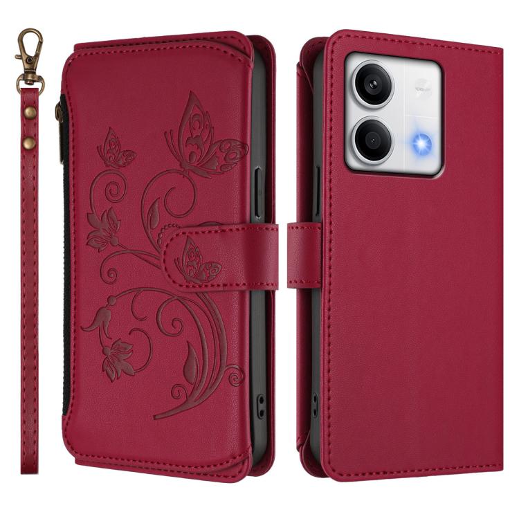 For Redmi Note 13 5G Butterfly Love Flower Multi-card Zipper Wallet Leather Phone Case