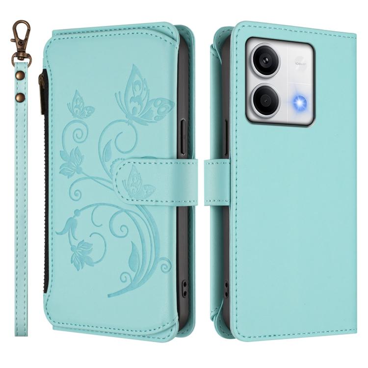 For Redmi Note 13 5G Butterfly Love Flower Multi-card Zipper Wallet Leather Phone Case