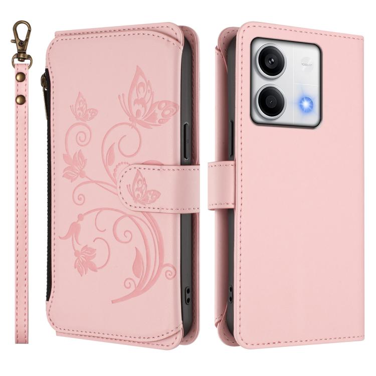 For Redmi Note 13 5G Butterfly Love Flower Multi-card Zipper Wallet Leather Phone Case