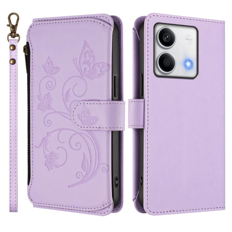 For Redmi Note 13 5G Butterfly Love Flower Multi-card Zipper Wallet Leather Phone Case