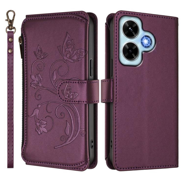 For Redmi Note 13 4G Butterfly Love Flower Multi-card Zipper Wallet Leather Phone Case