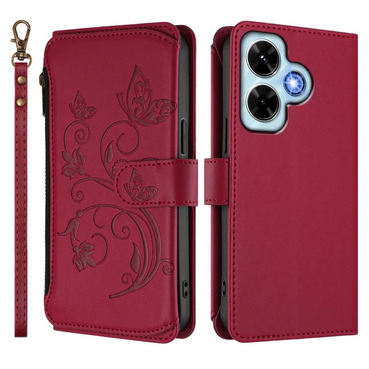 For Redmi Note 13 4G Butterfly Love Flower Multi-card Zipper Wallet Leather Phone Case
