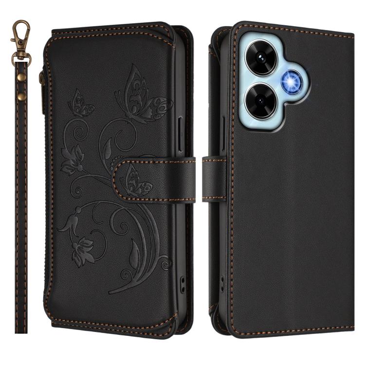 For Redmi Note 13 4G Butterfly Love Flower Multi-card Zipper Wallet Leather Phone Case