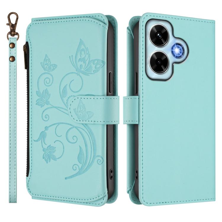 For Redmi Note 13 4G Butterfly Love Flower Multi-card Zipper Wallet Leather Phone Case
