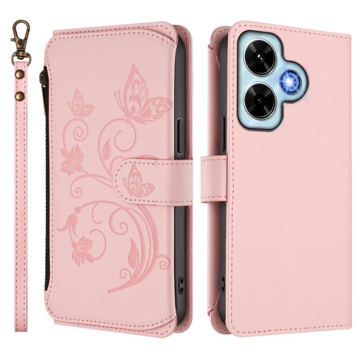For Redmi Note 13 4G Butterfly Love Flower Multi-card Zipper Wallet Leather Phone Case