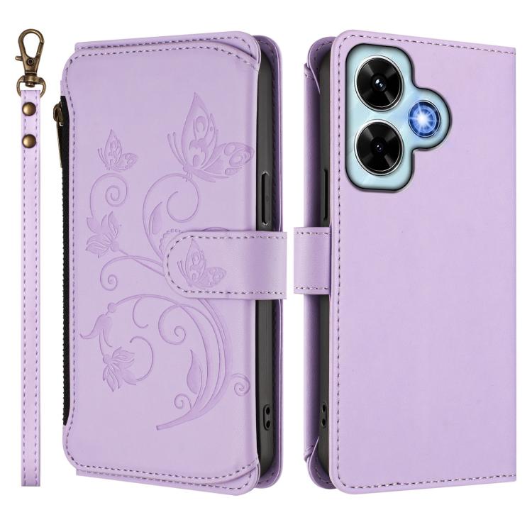 For Redmi Note 13 4G Butterfly Love Flower Multi-card Zipper Wallet Leather Phone Case