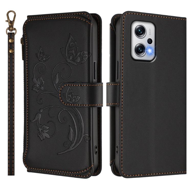 For Redmi Note 12T Pro / K50i Butterfly Love Flower Multi-card Zipper Wallet Leather Phone Case
