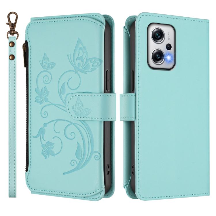 For Redmi Note 12T Pro / K50i Butterfly Love Flower Multi-card Zipper Wallet Leather Phone Case