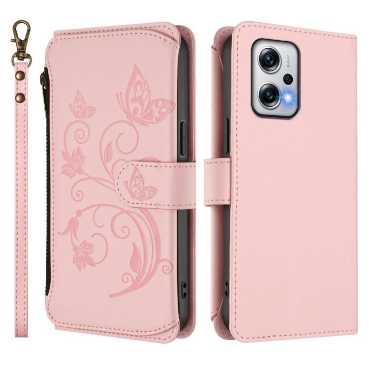 For Redmi Note 12T Pro / K50i Butterfly Love Flower Multi-card Zipper Wallet Leather Phone Case