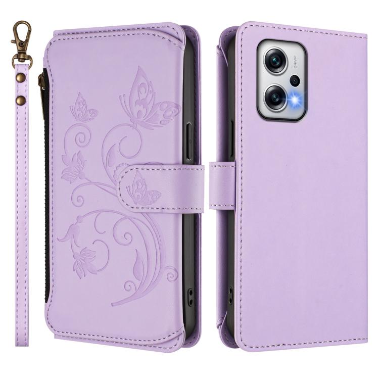 For Redmi Note 12T Pro / K50i Butterfly Love Flower Multi-card Zipper Wallet Leather Phone Case