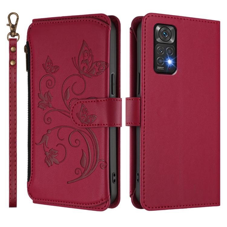For Redmi Note 12S / Note 11S 4G Butterfly Love Flower Multi-card Zipper Wallet Leather Phone Case