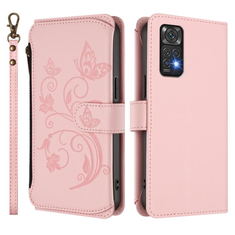 For Redmi Note 12S / Note 11S 4G Butterfly Love Flower Multi-card Zipper Wallet Leather Phone Case