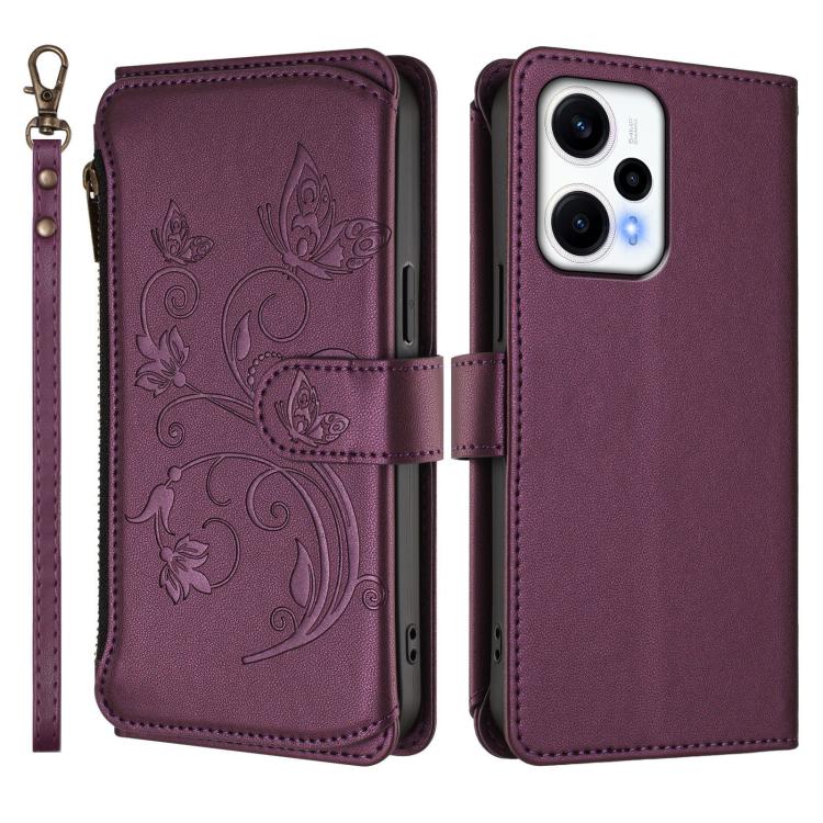 For Redmi Note 12 Turbo / Poco F5 Butterfly Love Flower Multi-card Zipper Wallet Leather Phone Case