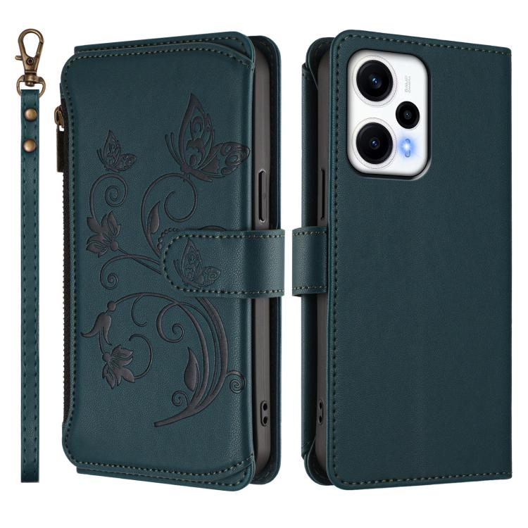 For Redmi Note 12 Turbo / Poco F5 Butterfly Love Flower Multi-card Zipper Wallet Leather Phone Case