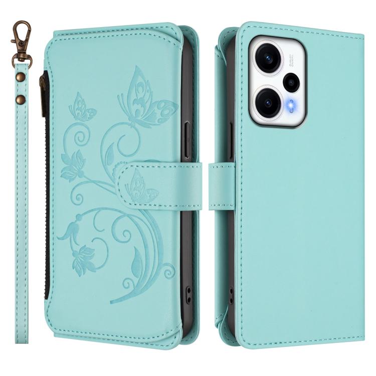 For Redmi Note 12 Turbo / Poco F5 Butterfly Love Flower Multi-card Zipper Wallet Leather Phone Case