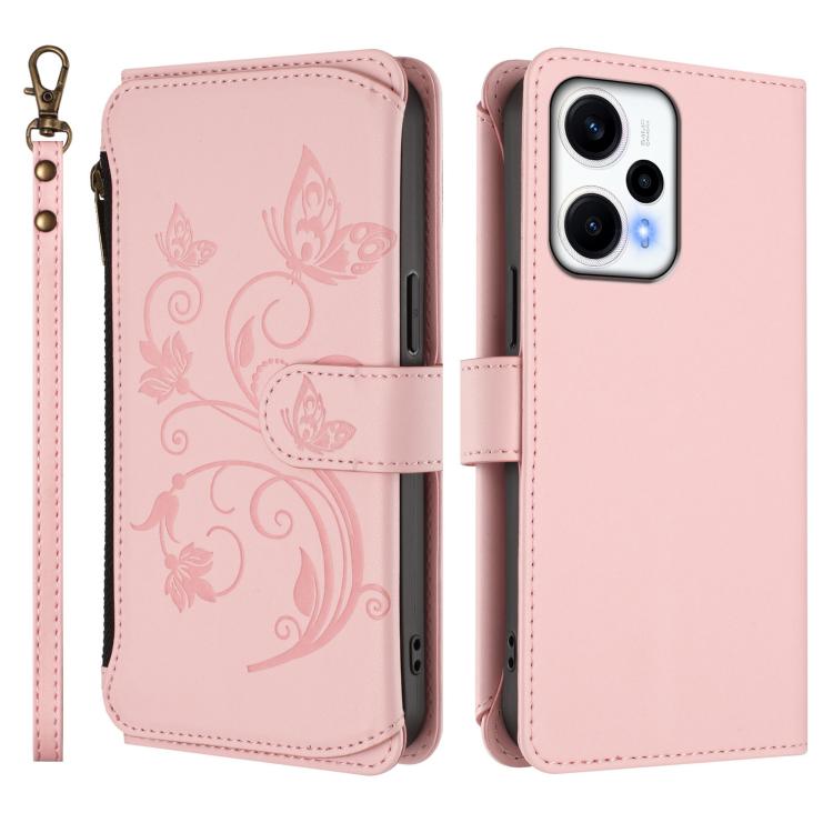 For Redmi Note 12 Turbo / Poco F5 Butterfly Love Flower Multi-card Zipper Wallet Leather Phone Case