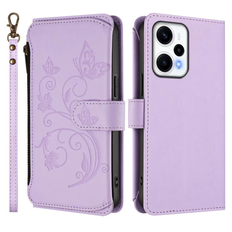 For Redmi Note 12 Turbo / Poco F5 Butterfly Love Flower Multi-card Zipper Wallet Leather Phone Case
