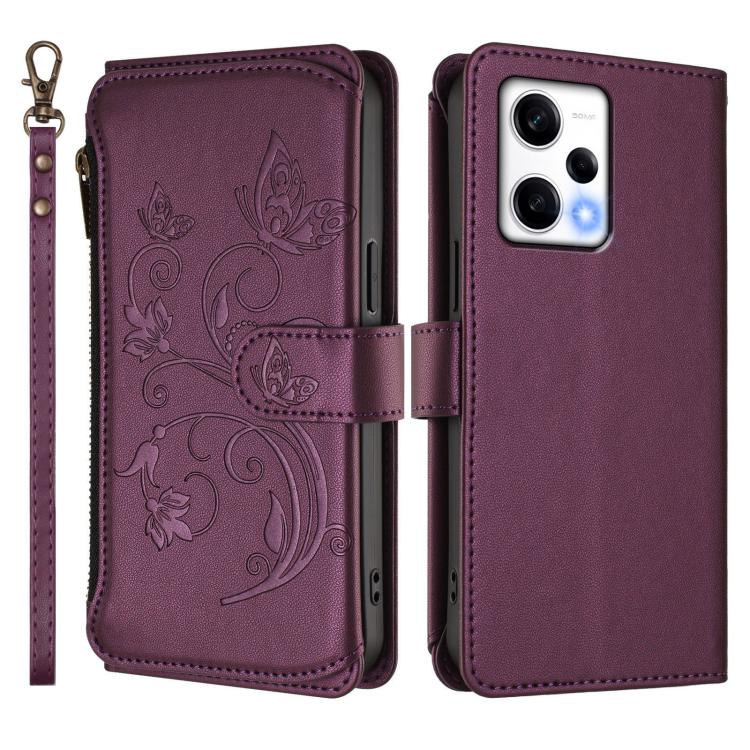 For Redmi Note 12 Pro+ Global Butterfly Love Flower Multi-card Zipper Wallet Leather Phone Case