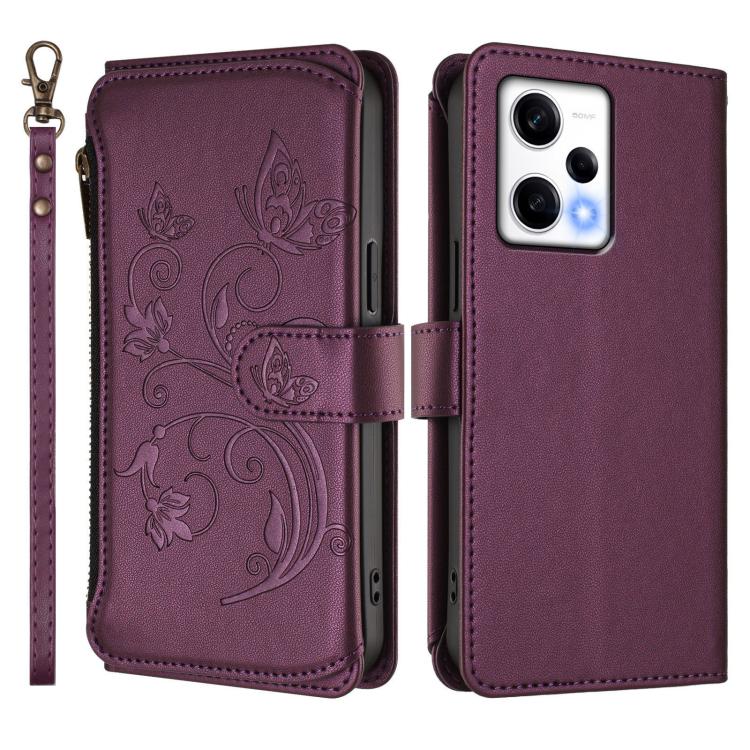 For Redmi Note 12 Pro 5G Global / Speed Butterfly Love Flower Multi-card Zipper Wallet Leather Phone Case