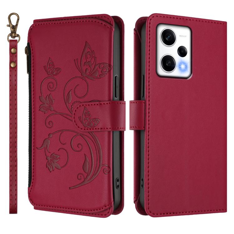 For Redmi Note 12 Pro 5G Global / Speed Butterfly Love Flower Multi-card Zipper Wallet Leather Phone Case