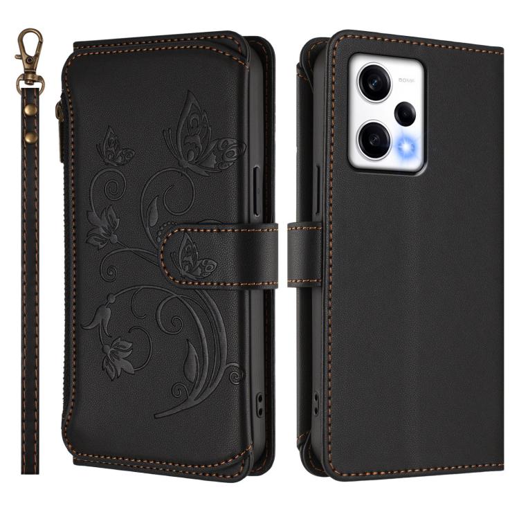 For Redmi Note 12 Pro 5G Global / Speed Butterfly Love Flower Multi-card Zipper Wallet Leather Phone Case