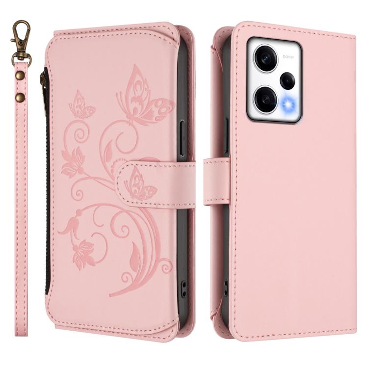For Redmi Note 12 Pro 5G Global / Speed Butterfly Love Flower Multi-card Zipper Wallet Leather Phone Case