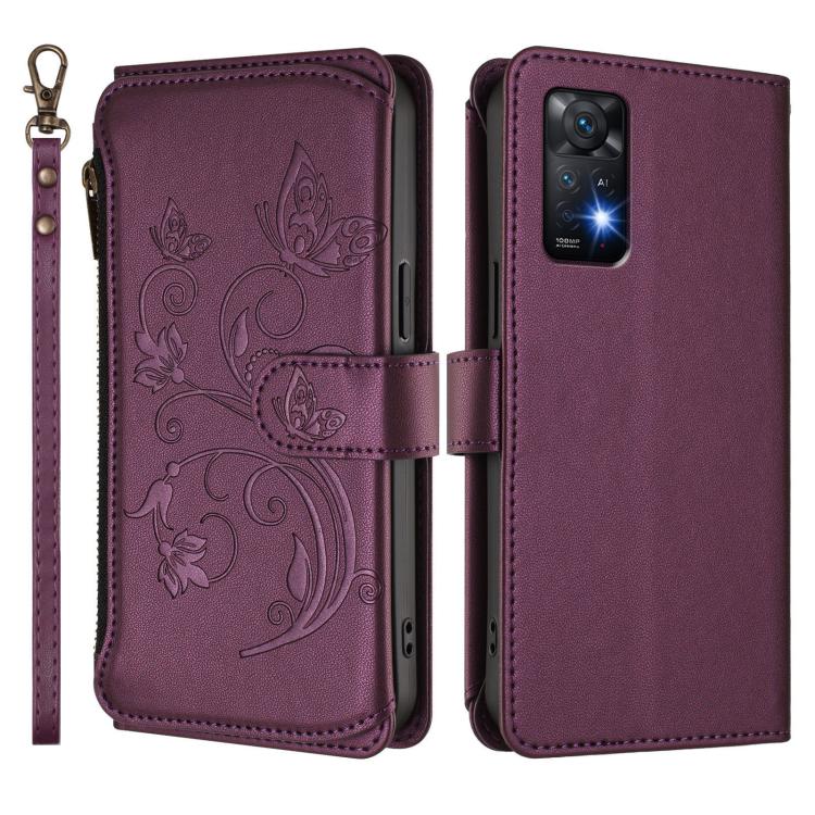 For Redmi Note 12 Pro 4G / Note 11 Pro 5G Butterfly Love Flower Multi-card Zipper Wallet Leather Phone Case