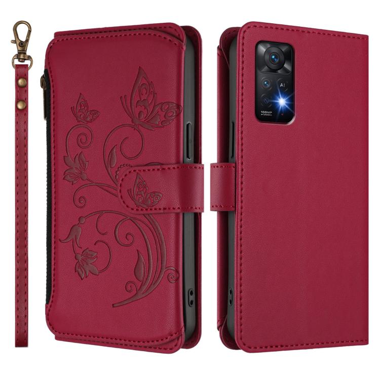 For Redmi Note 12 Pro 4G / Note 11 Pro 5G Butterfly Love Flower Multi-card Zipper Wallet Leather Phone Case