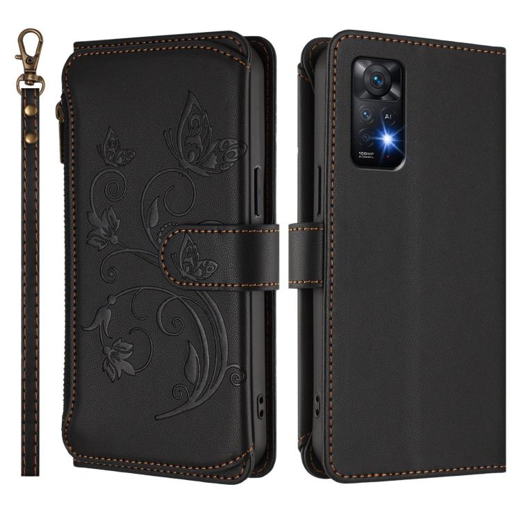 For Redmi Note 12 Pro 4G / Note 11 Pro 5G Butterfly Love Flower Multi-card Zipper Wallet Leather Phone Case
