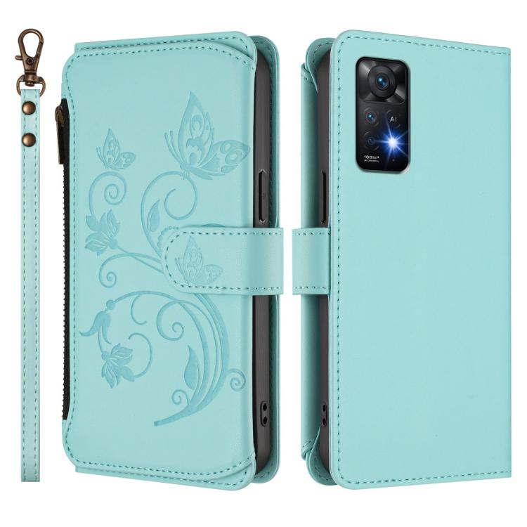 For Redmi Note 12 Pro 4G / Note 11 Pro 5G Butterfly Love Flower Multi-card Zipper Wallet Leather Phone Case